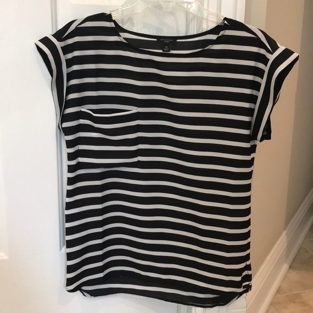 Ann Taylor Navy & white stripe blouse.